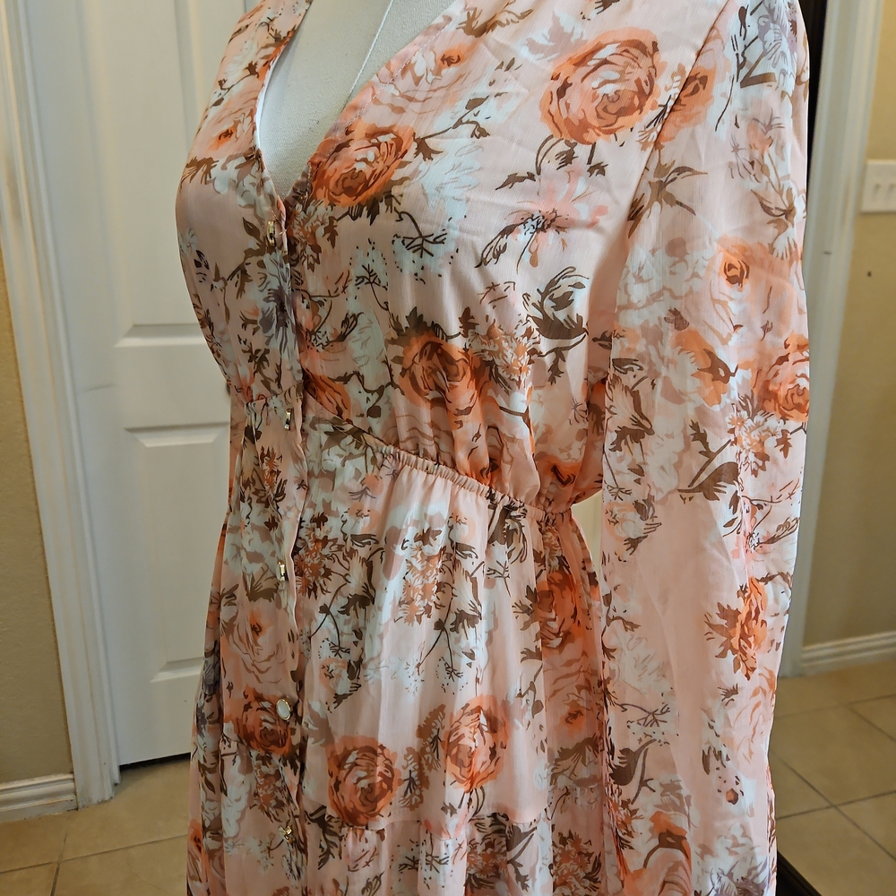 Floral Pink Long Sleeve Maxi Dress - Picture 7 of 12